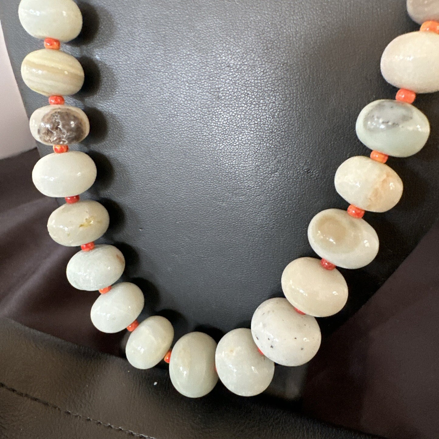 Blue Amazonite Orange Spiny Navajo Sterling Silver Bead Necklace 23” 18074