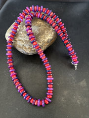 10mm Purple Stone Red Coral Bead Navajo Necklace 23" | Sterling Silver | Authentic Native American Handmade | 17832