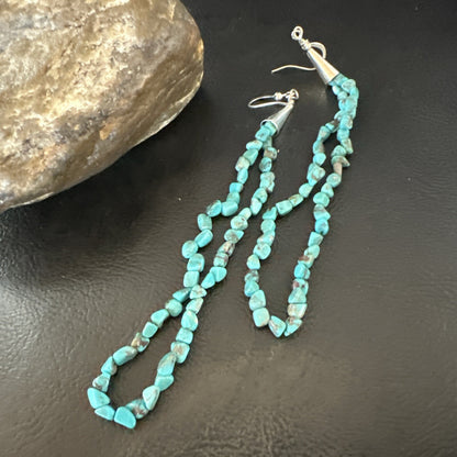 XL Blue Turquoise Nugget Bead Sterling Silver Beads Navajo Earrings 4.5" 18095