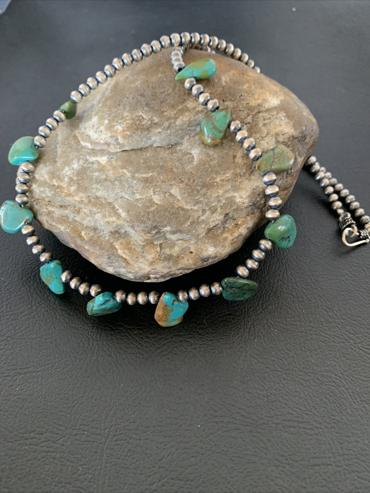 Royston Turquoise Sterling Silver Beads Necklace 02184