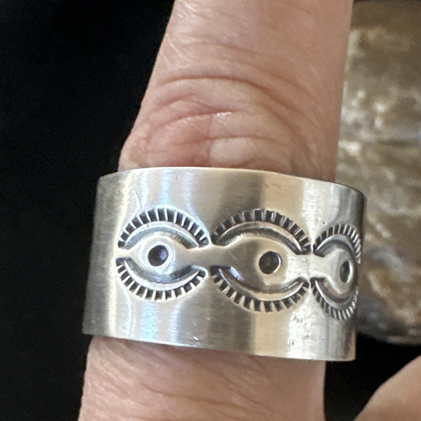Mens  Wedding Wide Band Navajo Stamped Sterling Silver Ring Size 12 17998