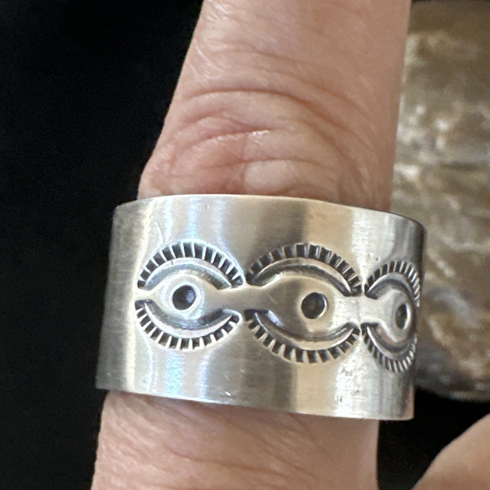 Mens  Wedding Wide Band Navajo Stamped Sterling Silver Ring Size 12 17998