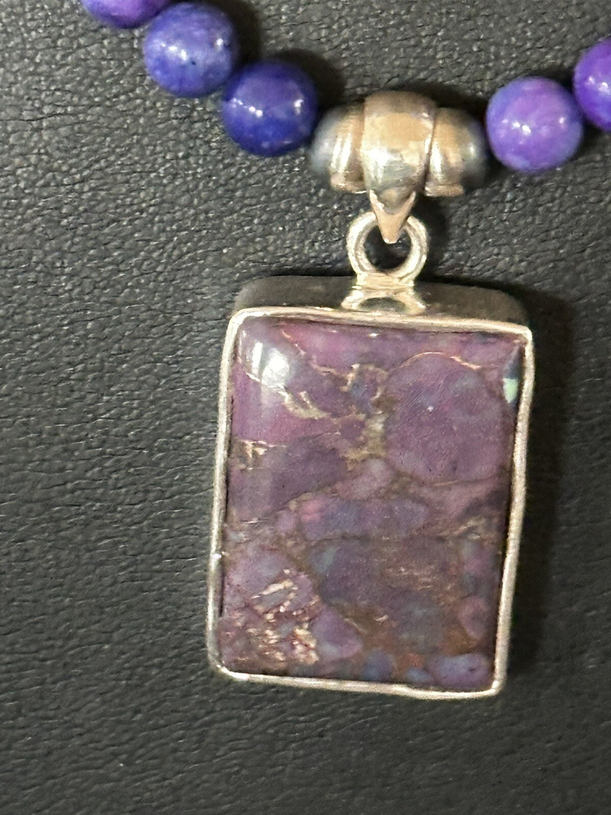 Purple Stone Turquoise Pendant Navajo Pearls Sterling Silver Necklace 18384