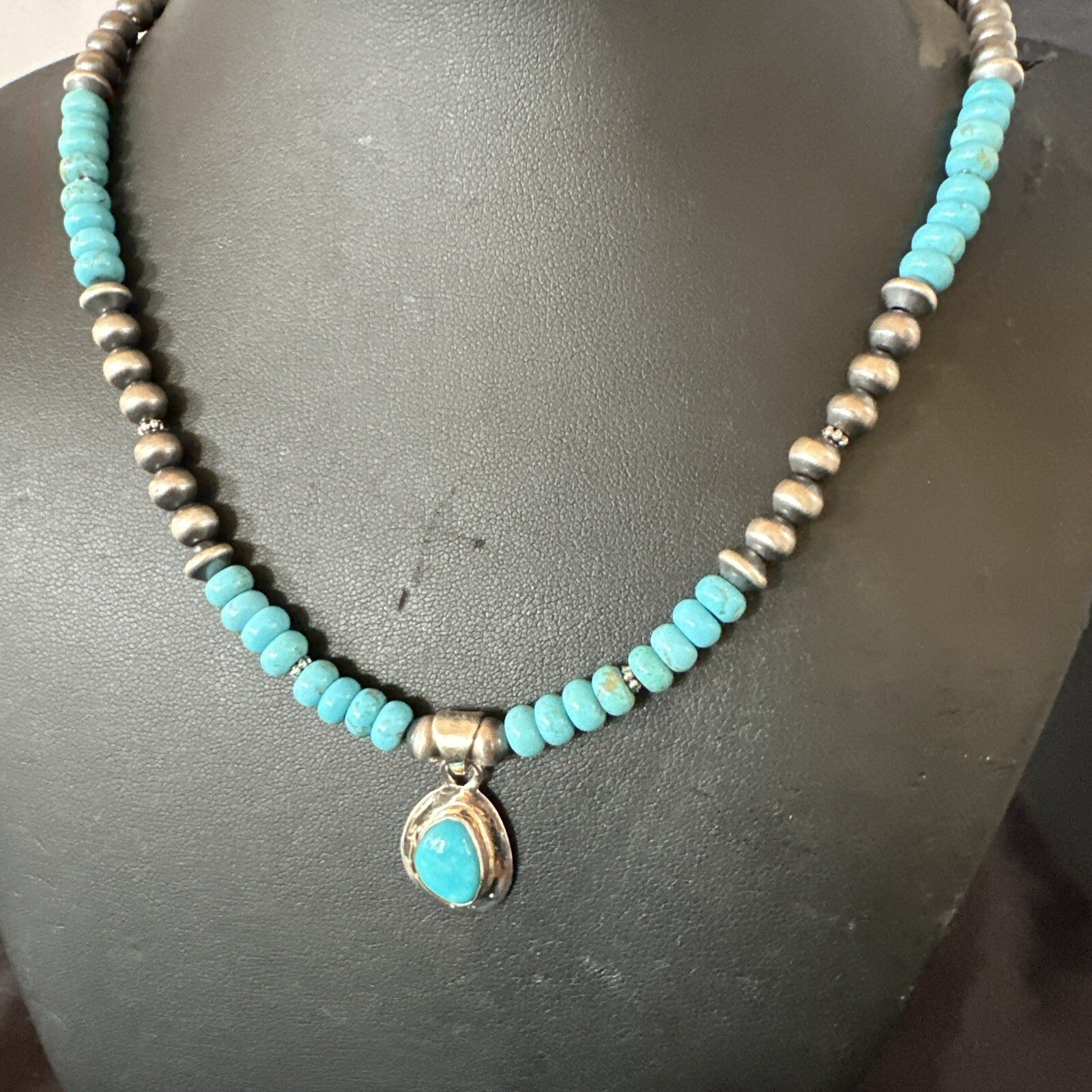 WoMens Blue Kingman Turquoise Pendant Navajo Sterling Silver Necklace 21" 18150
