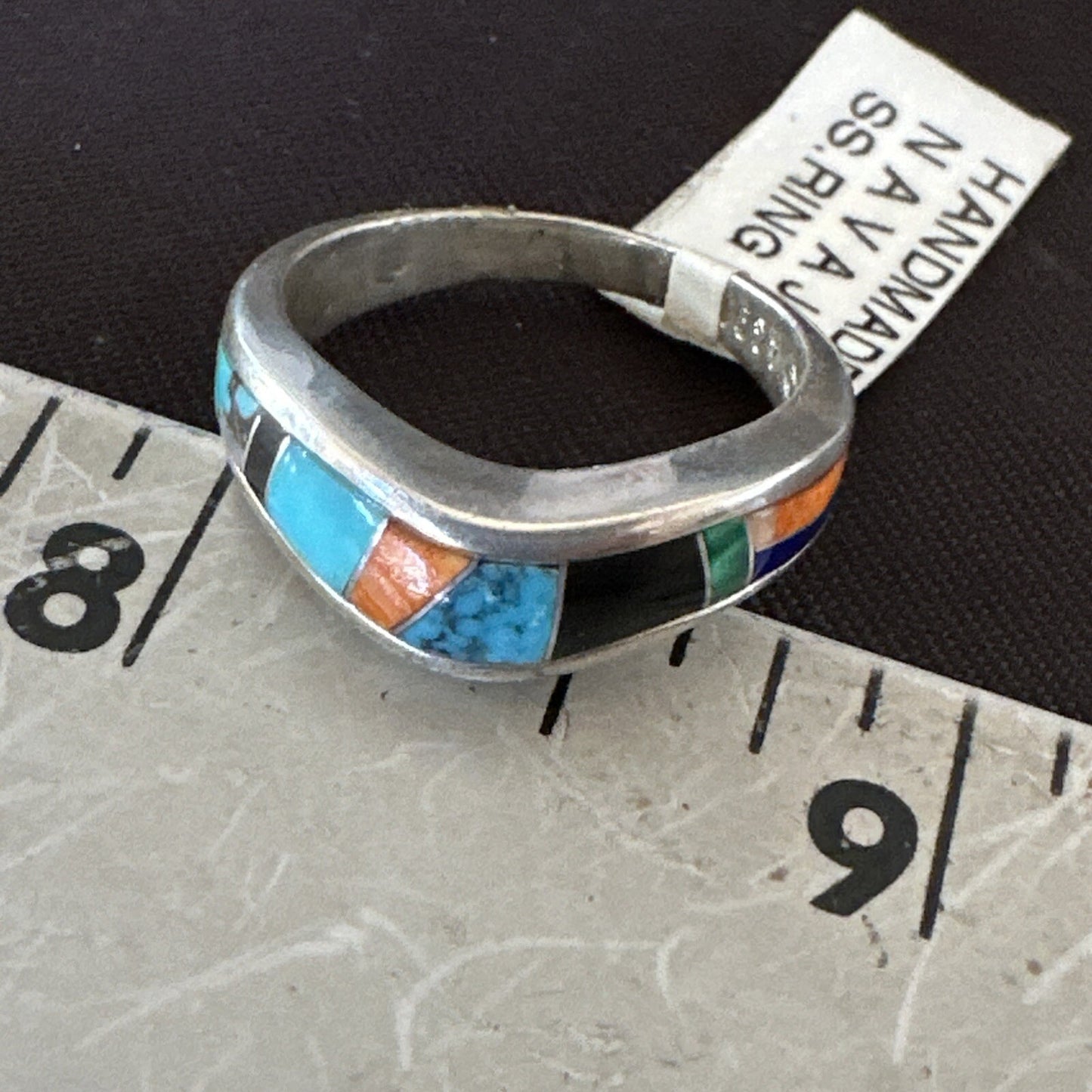MultiColor Navajo Sterling Turquoise Spiny Oyster Inlay Ring Sz 7 18710