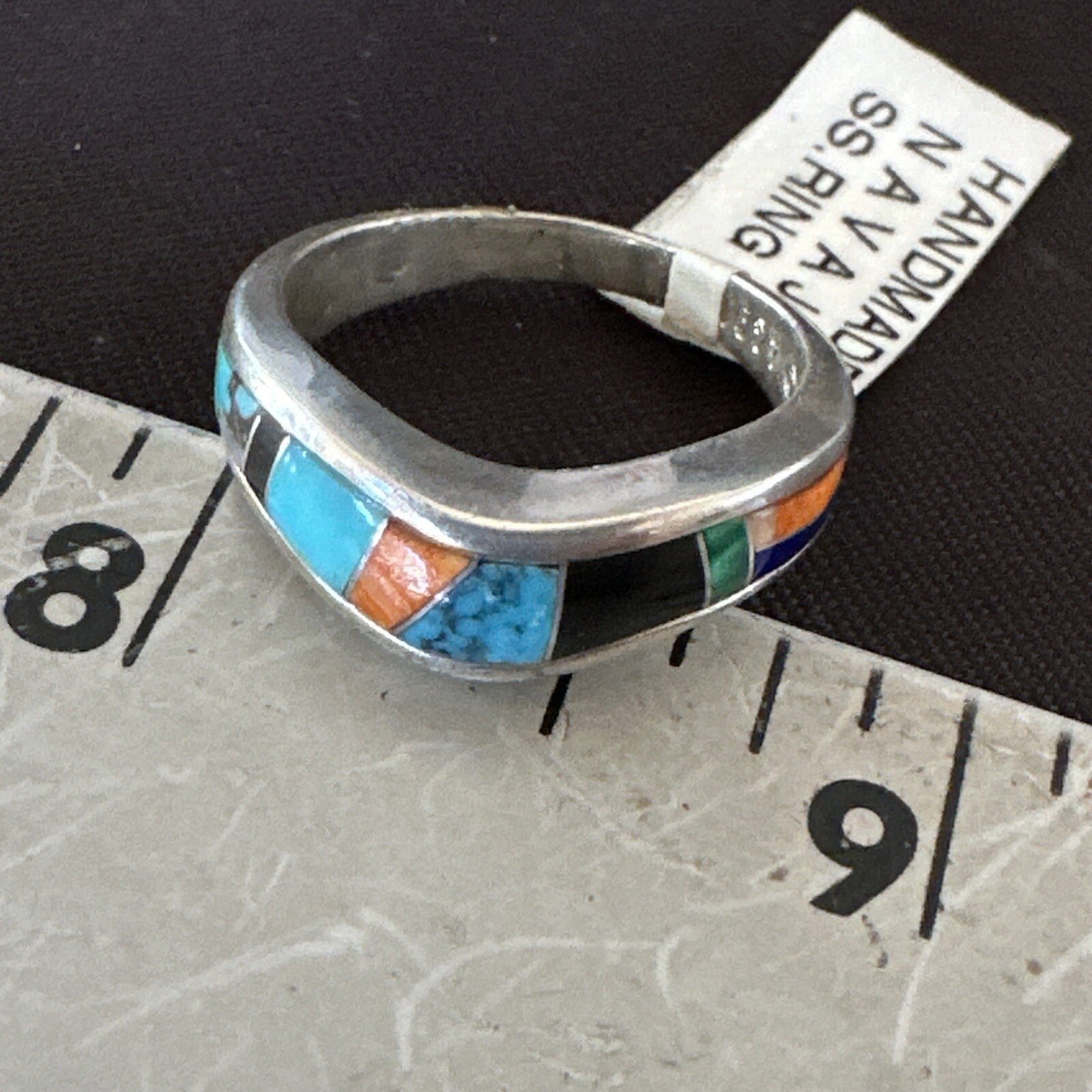 MultiColor Navajo Sterling Turquoise Spiny Oyster Inlay Ring Sz 7 18710