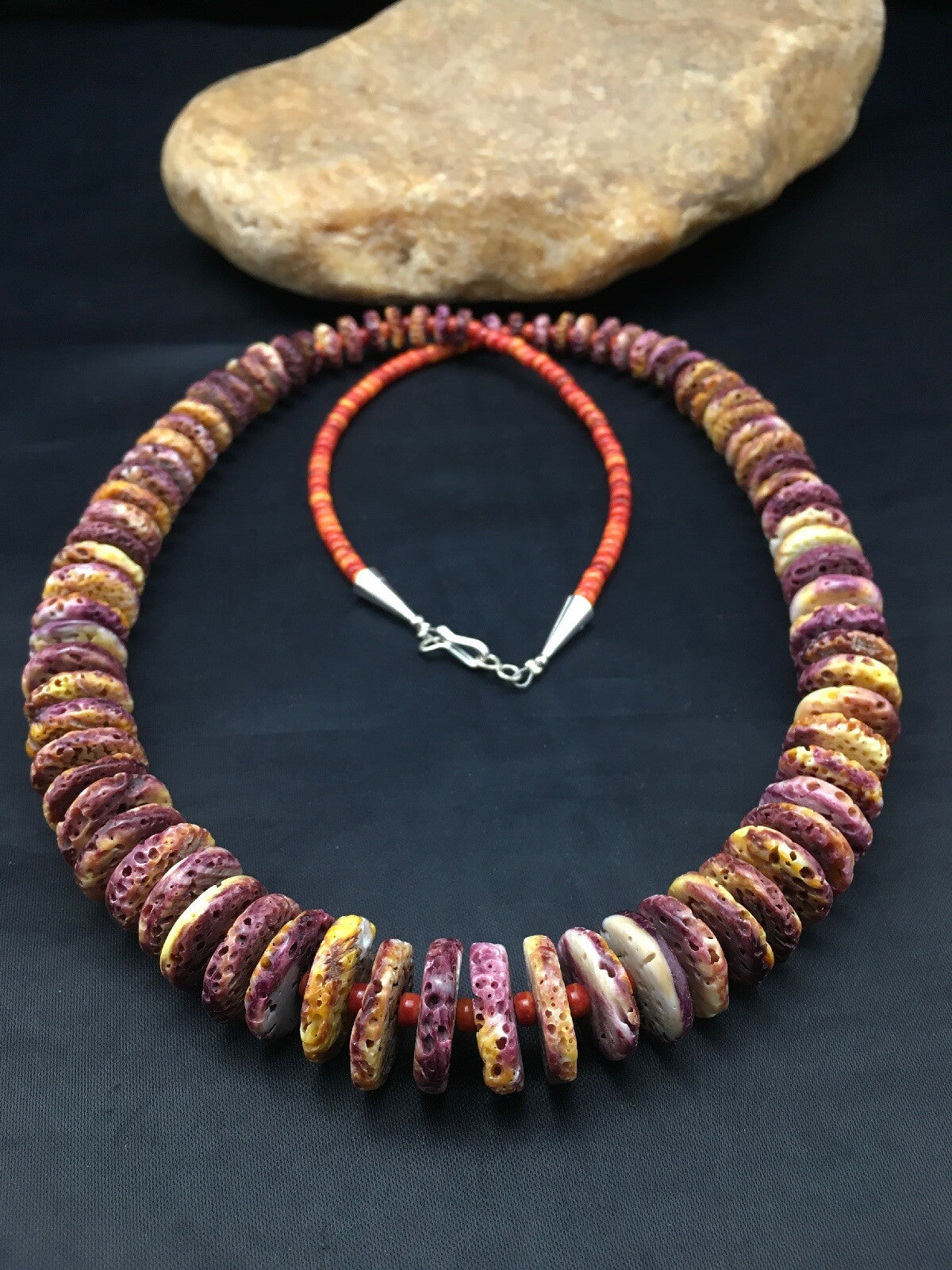 USA Mens Purple Spiny Oyster Bead Navajo Sterling Silver Necklace 28" 4256