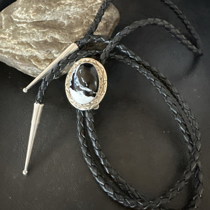 Mens BOLO TIE WHITE BUFFALO TURQUOISE Sterling Silver Navajo 1" 19123
