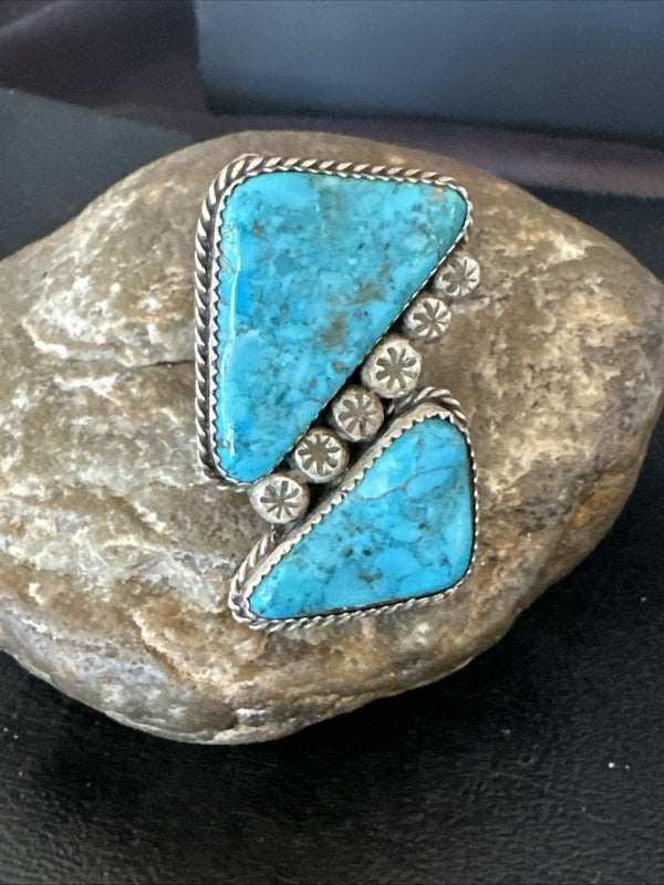 Navajo Blue Turquoise Ring MultiStone Cluster Sz 8 19802