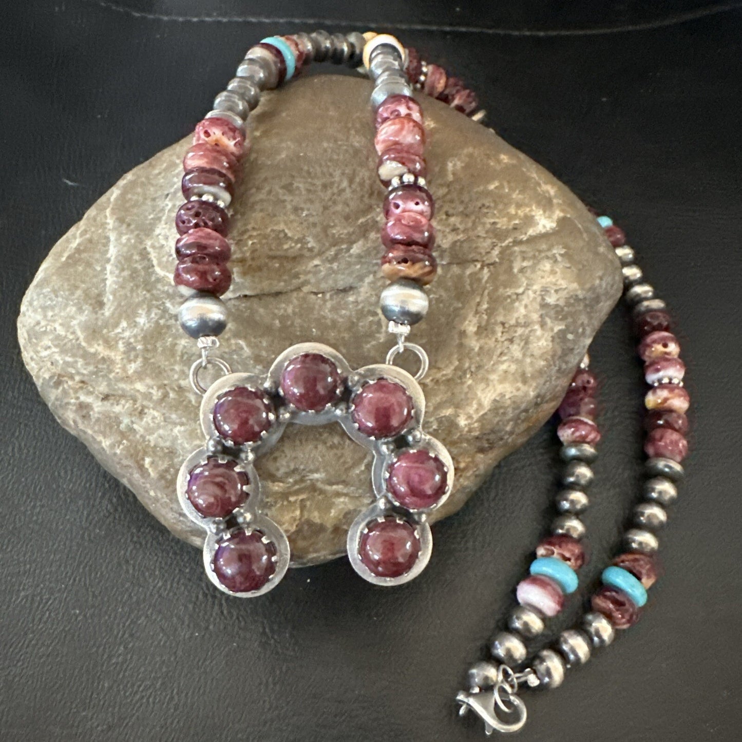 Purple Spiny Oyster Naja Pendant Turquoise Navajo Sterling Silver Necklace 18848