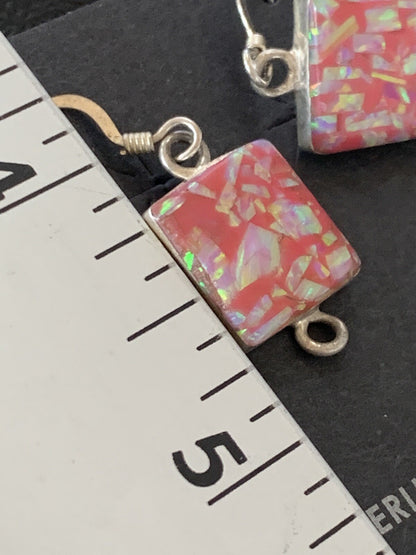 Womens Pink Opal Navajo Sterling Silver Dangle Drop Earrings 0.5" 12752