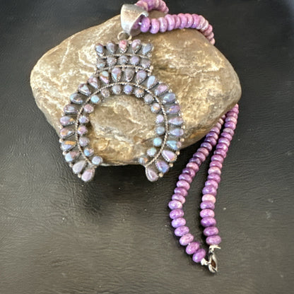 Old Pawn Purple Spiny Naja Sterling Silver Purple Stone Necklace 16” 19769