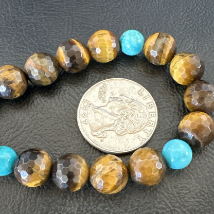 WoMens Tiger Eye Blue Turquoise  Sterling Silver Beads Necklace 19” 18169