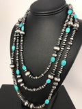 Navajo Pearls Sleeping Beauty Turquoise Necklace 70" | Sterling Silver | Authentic Native American Handmade | 8051