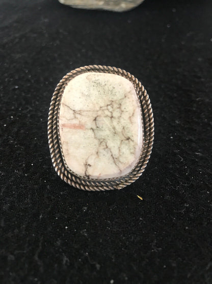 White Wild Horse Turquoise Navajo Sterling Silver Ring Size 5.5 2937