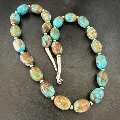 Green Blue Royston Turquoise Navajo Sterling Silver Beads Necklace 18" 19562