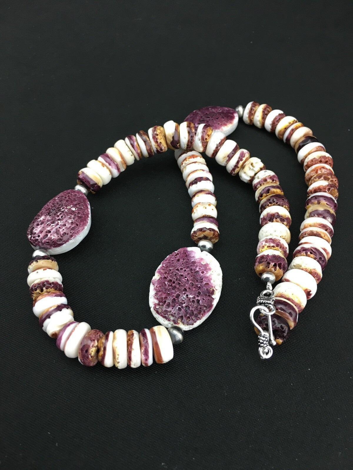 Purple Spiny Oyster Navajo Sterling Silver Necklace 21" 04915