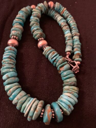 Navajo Blue Turquoise Graduated Necklace Sterling Silve 18" 4663