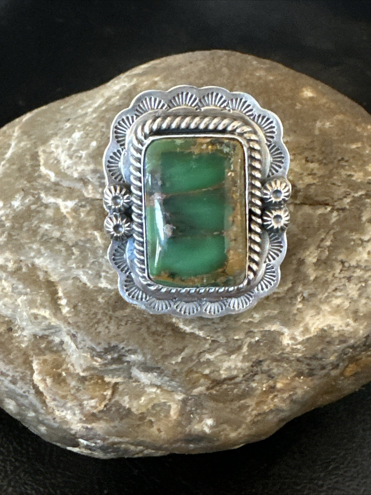 Navajo Sterling Silver Green Royston Turquoise Ring Size 8.5 19618