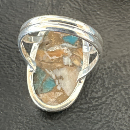 Blue Turquoise Spiny Oyster Southwestern Sterling Silver Ring Size 7 18444