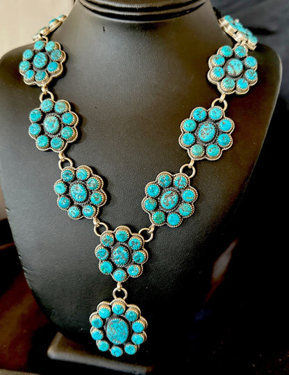 Cluster Lariat Blue Kingman Turquoise Necklace Pendant Navajo 30” 18795