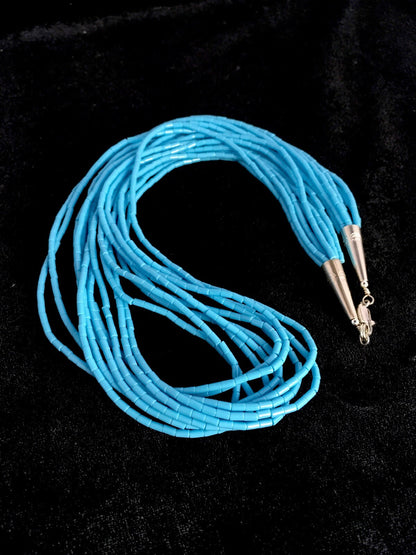 Southwestern Blue Turquoise Heishi 10St Sterling Silver Necklace 19” 8872