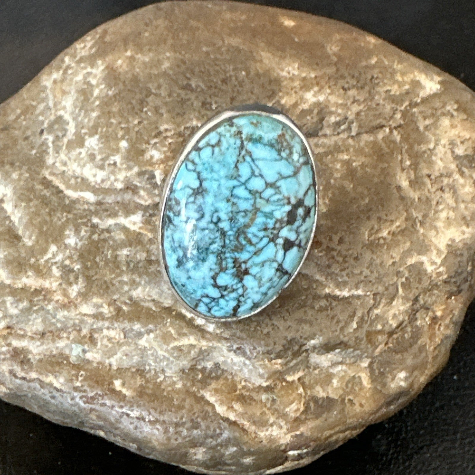 Blue Turquoise#8 Southwestern Sterling Silver Ring Size 8 19743