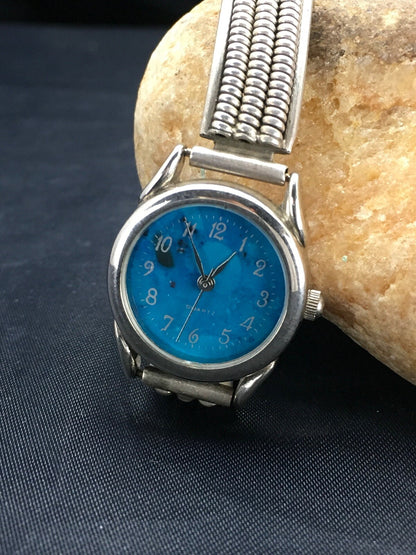 Blue Dial Watch Head Sterling Silver Navajo Alloy Watch Tips 2703