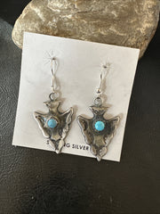Arrowhead Womens Stamped Blue Turquoise Dangle Earrings Sterling Silver 19786