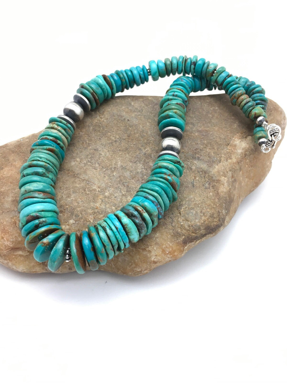 Navajo Graduated Turquoise Sterling Silver Necklace 18" 04045