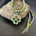 Women's Green Gaspeite Turquoise Pendant Navajo Necklace | Sterling Silver | Authentic Native American Handmade | 18370