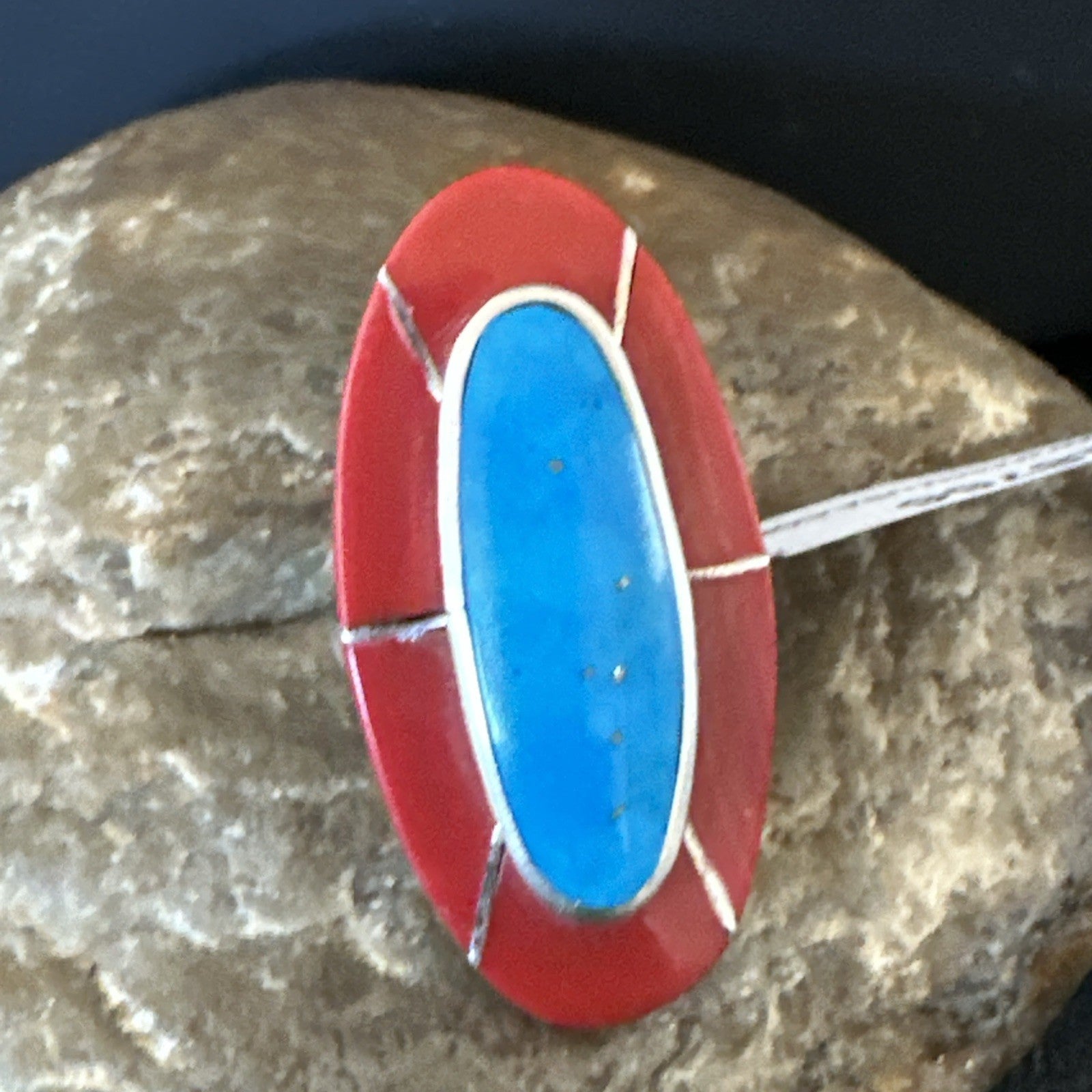 Blue Turquoise Coral Navajo Sterling Silver Ring Size 7.5 18766