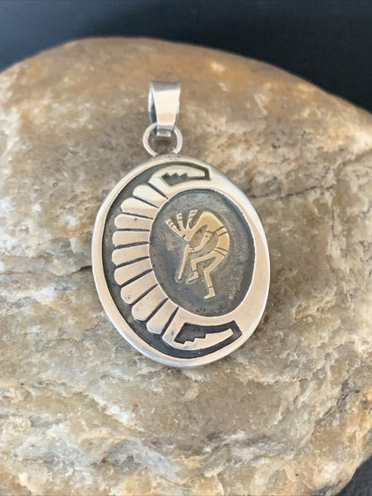 Kokopelli Hopi Gold Southwestern Sterling Silver Pendant 01396