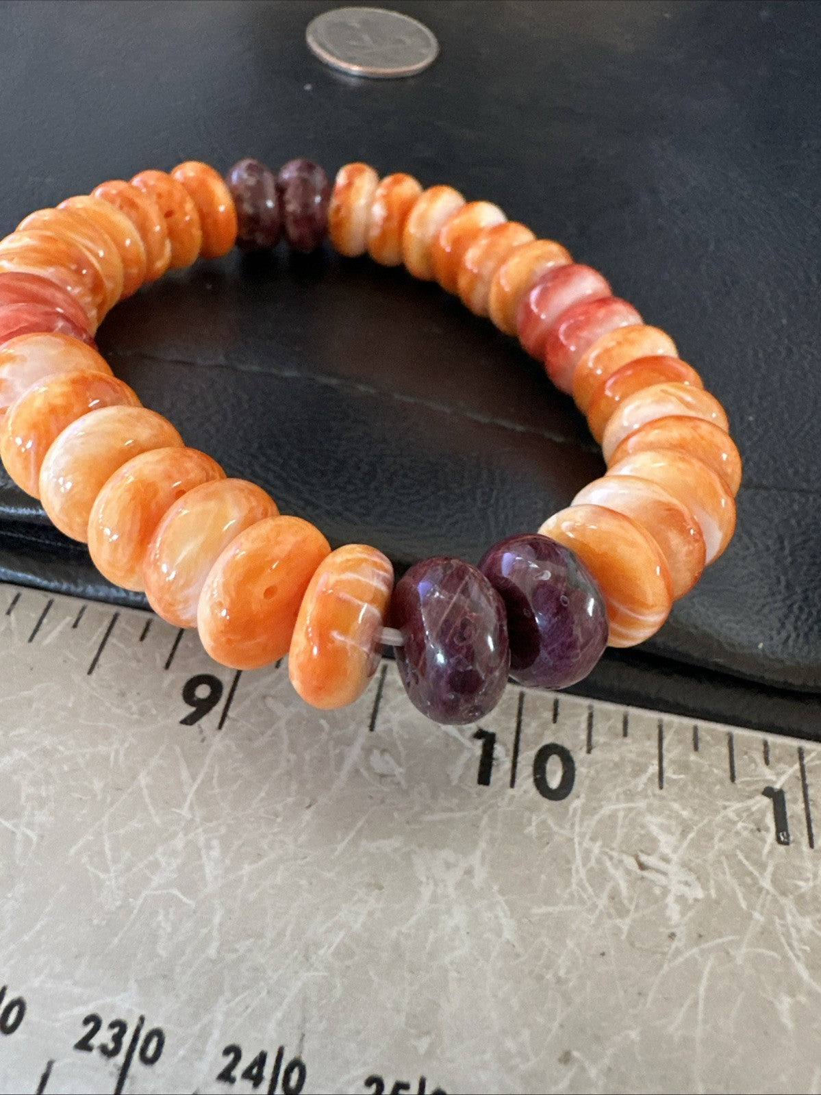 Orange Purple Spiny Oyster 12mm Bead Navajo Stretch Bracelet 19252