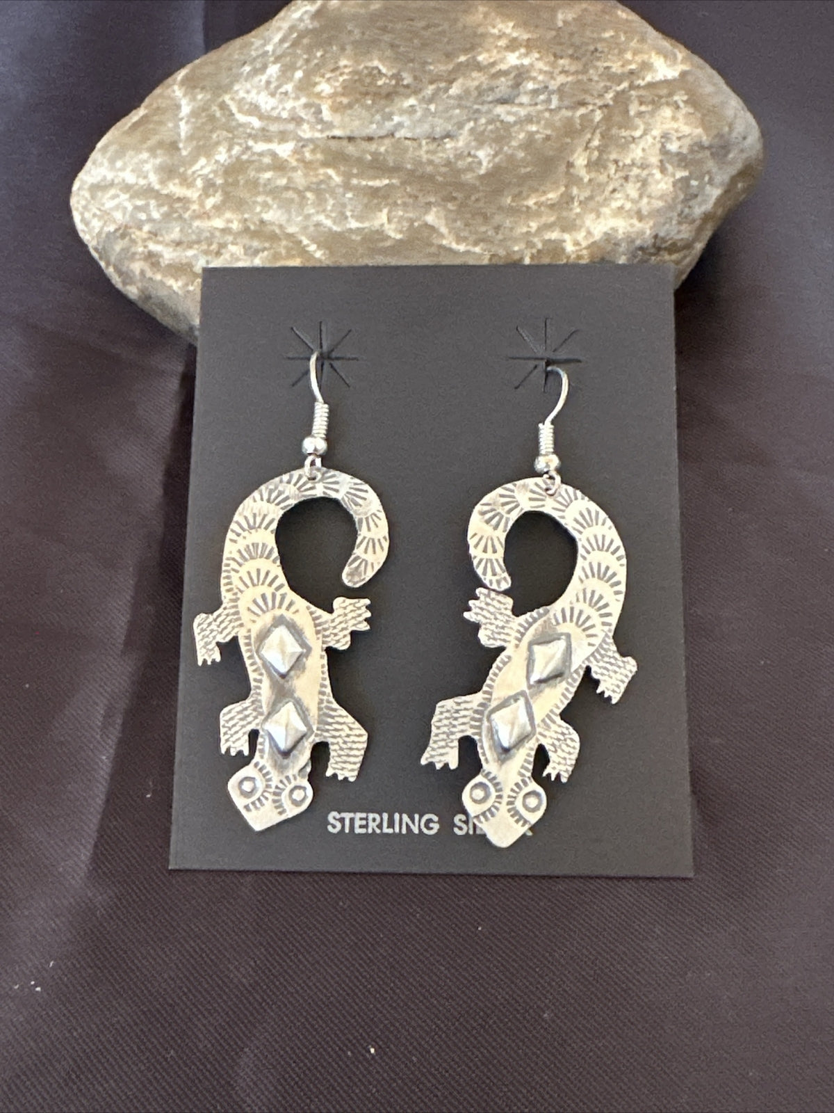 Popular Gecko Navajo Stamped Sterling Silver Stamped Handmade Earrings 17952