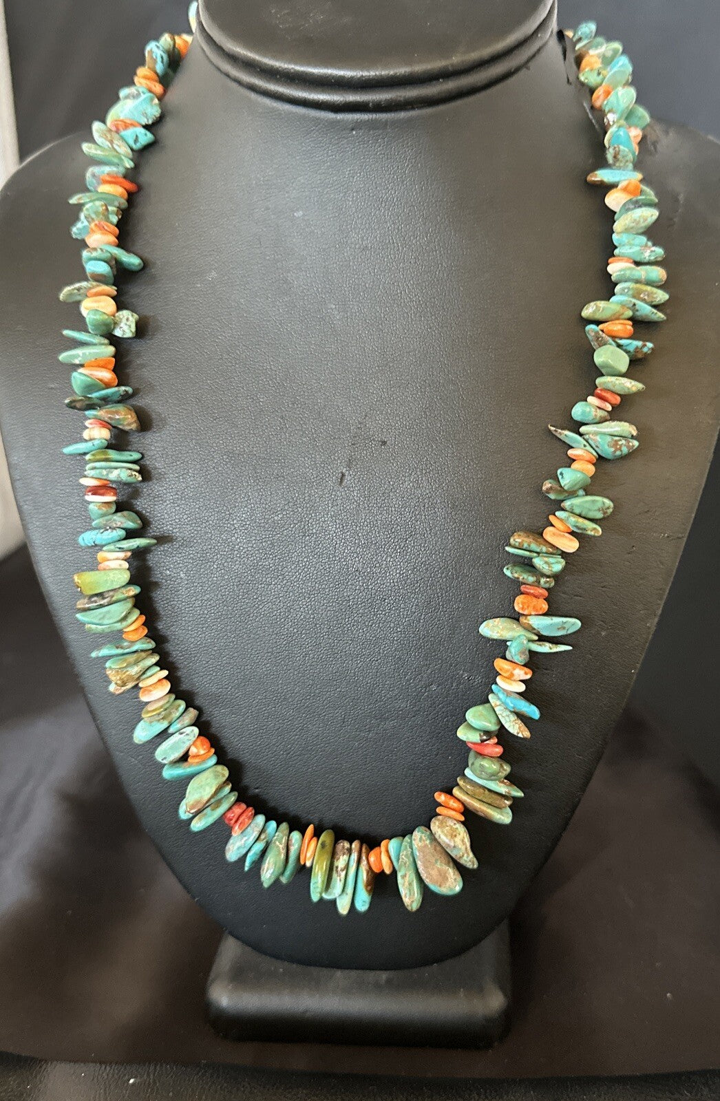 Green Turquoise Orange Spiny Oyster Nugget Sterling Silver Necklace 22” 18162