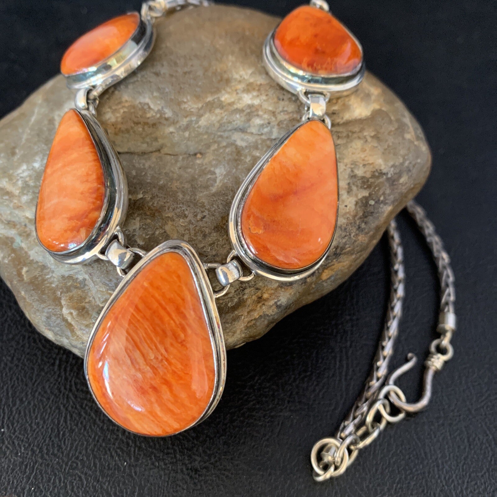Orange Spiny Oyster Pendant Navajo Sterling Silver Lariat Necklace 20" 13889