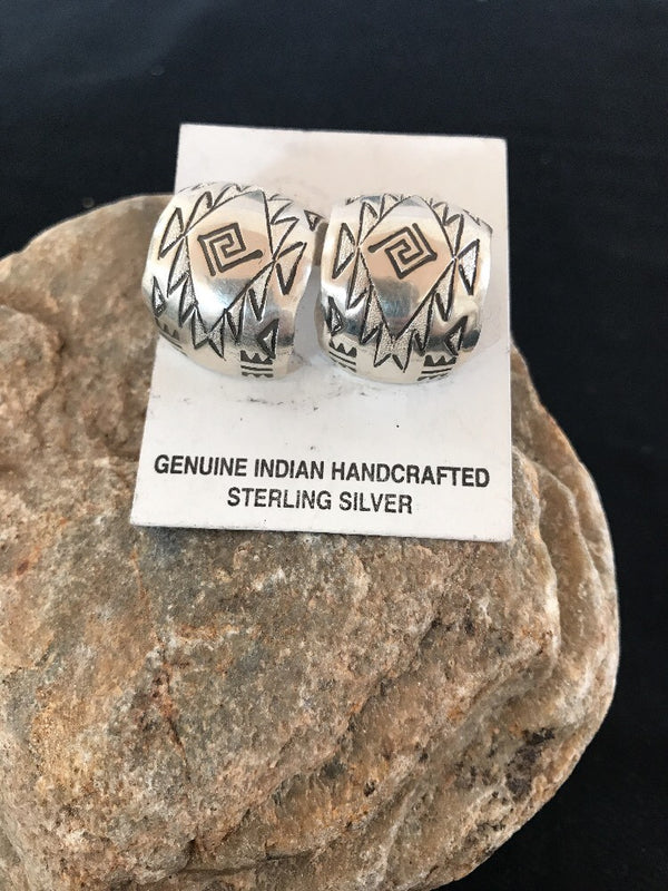 Navajo Hand Stamped Handcrafted Post Earrings | Sterling Silver | Authentic Native American Handmade