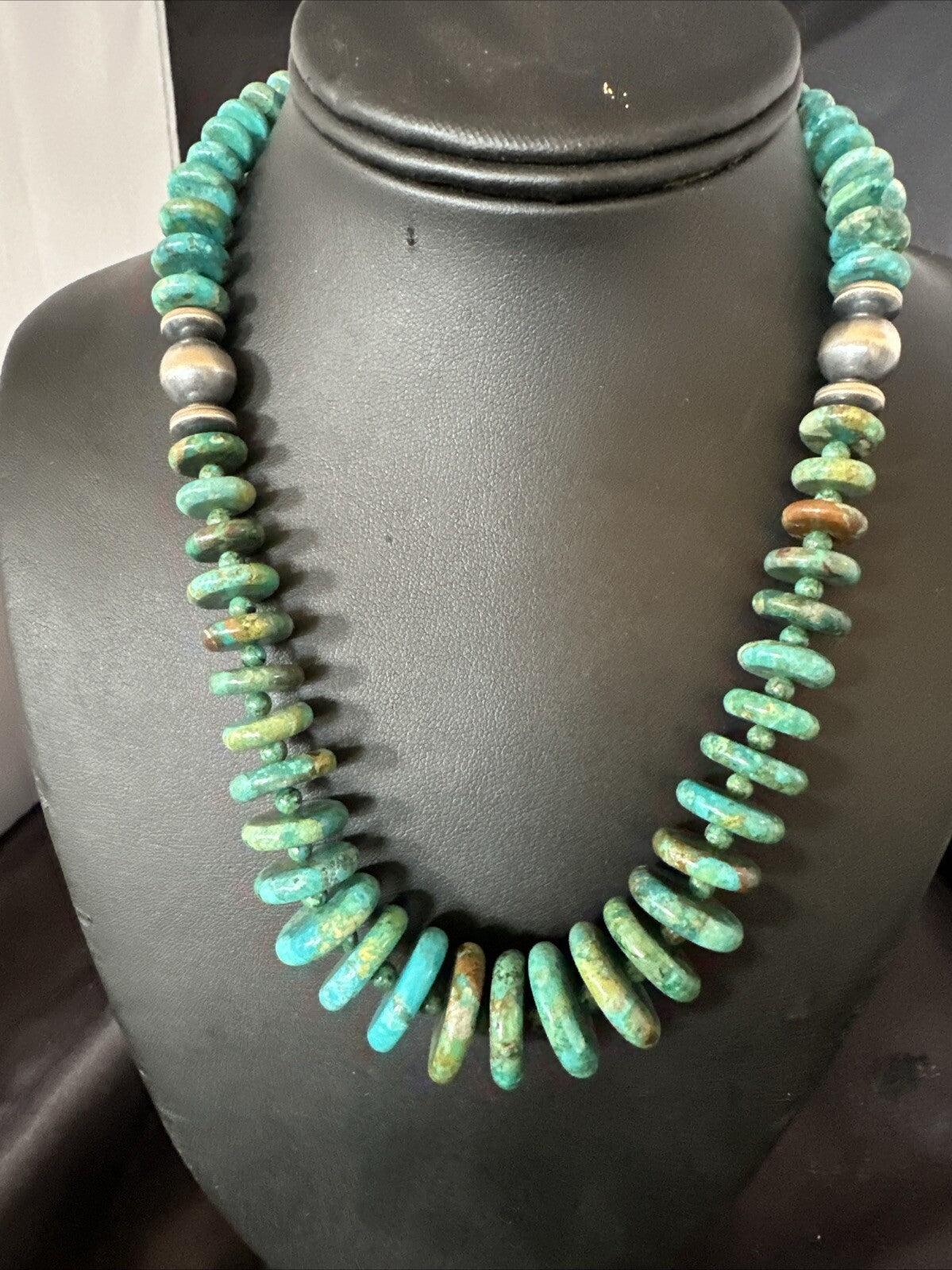 Navajo Graduated Turquoise Sterling Silver Necklace 19” 18421