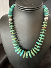 Navajo Graduated Turquoise Necklace 19" | Sterling Silver | Authentic Native American Handmade | 18421