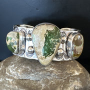 Navajo Green Royston TURQUOISE Stamped Cuff Bracelet | Sterling Silver | Authentic Native American Handmade | 18975