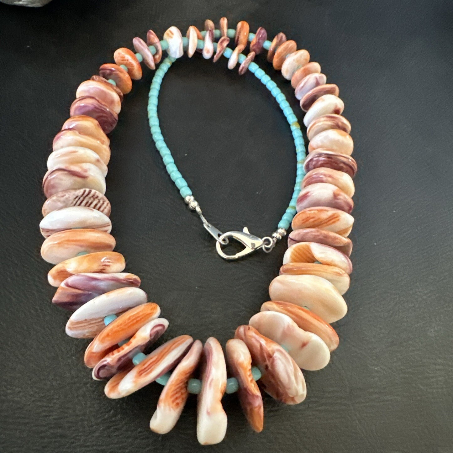 Spiny Oyster Turquoise Heishi Navajo Sterling Silver Necklace 20” 17757