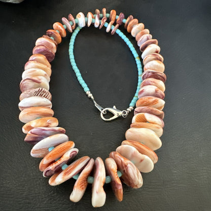 Spiny Oyster Turquoise Heishi Navajo Sterling Silver Necklace 20” 17757
