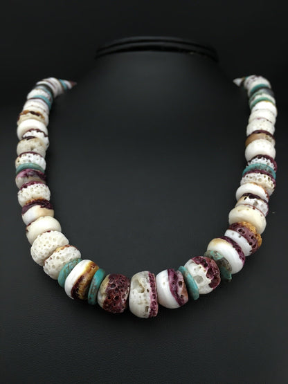 Purple Spiny Oyster & Turquoise Navajo Indian Sterling Necklace 20" 02519