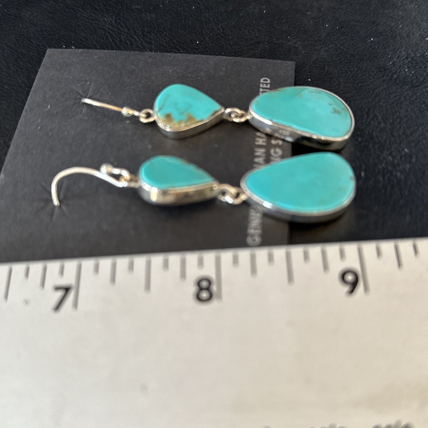Blue Kingman Turquoise Navajo Sterling Silver Dangle 1.5" Earrings 14576