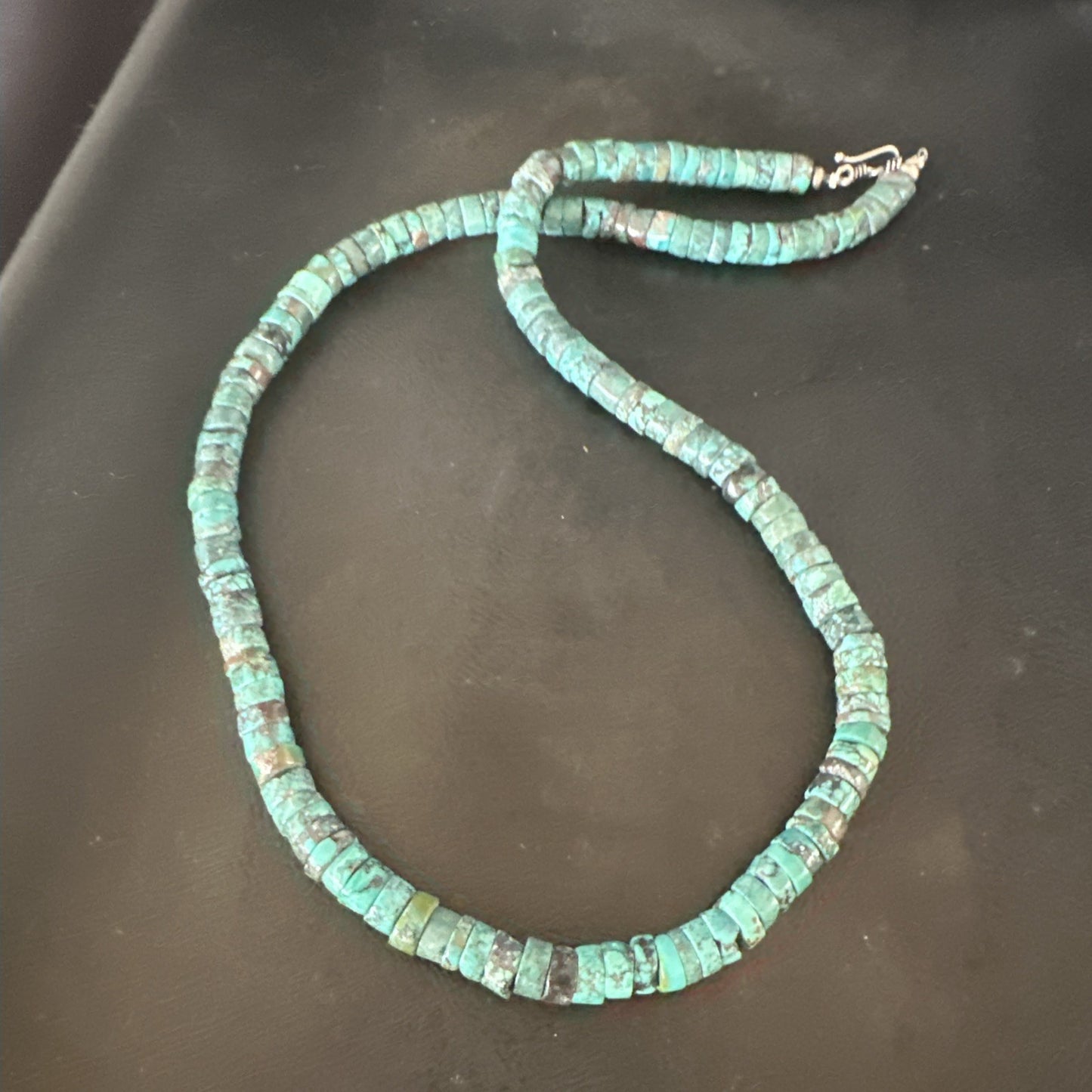 Navajo Turquoise 8mm Heishi Sterling Silver Bead Necklace 24" 19035