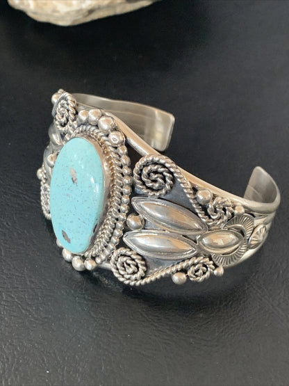 Whitewater Turquoise Sterling Silver Navajo Cuff Bracelet 2088