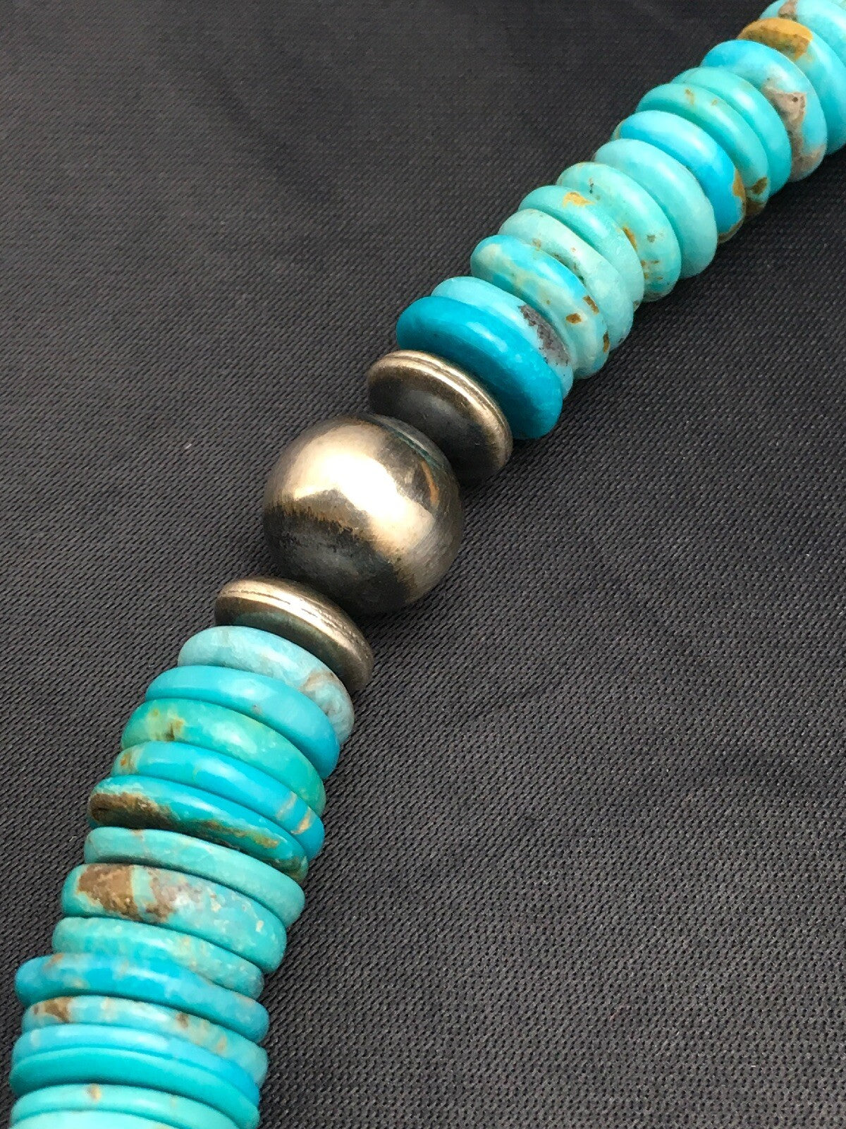 Turquoise Graduated Navajo Sterling Silver Necklace 18" 4046