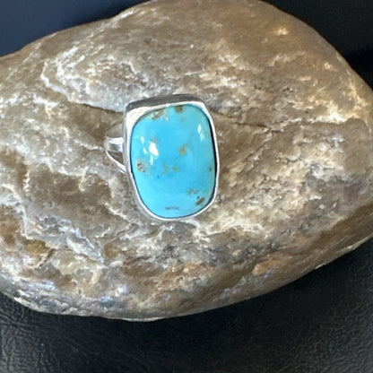 Men Women Blue Kingman Turquoise Navajo Sterling Silver Ring Size 9.5 19333
