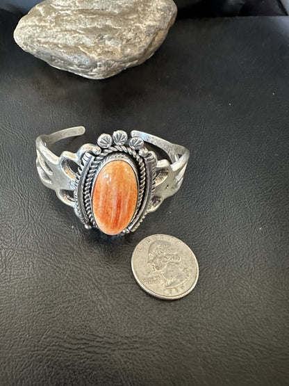 WoMens Tufa Orange Spiny Oyster Navajo Sterling Silver Cuff Bracelet 7.7" 19455